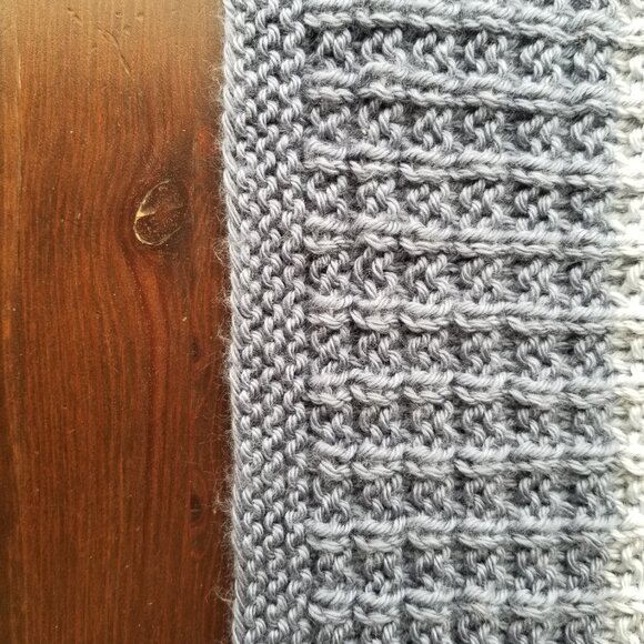 Hand Knit Baby Blanket - Waffle Pattern - Blue and White Stripe - Picture 5 of 8